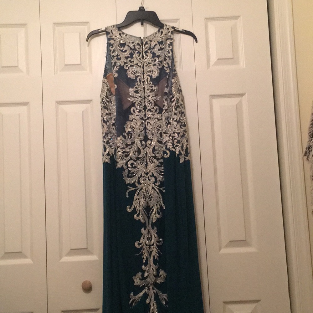 Mori Lee Turquoise Jersey Column Dress